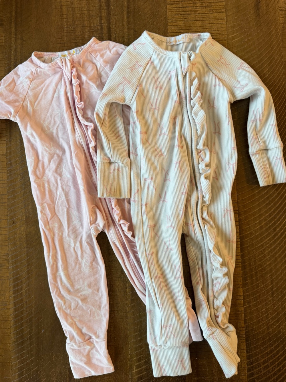 Bundle of 2 Little & Fern Bow Frill Zip Rompers Pink and White Size 12-18M